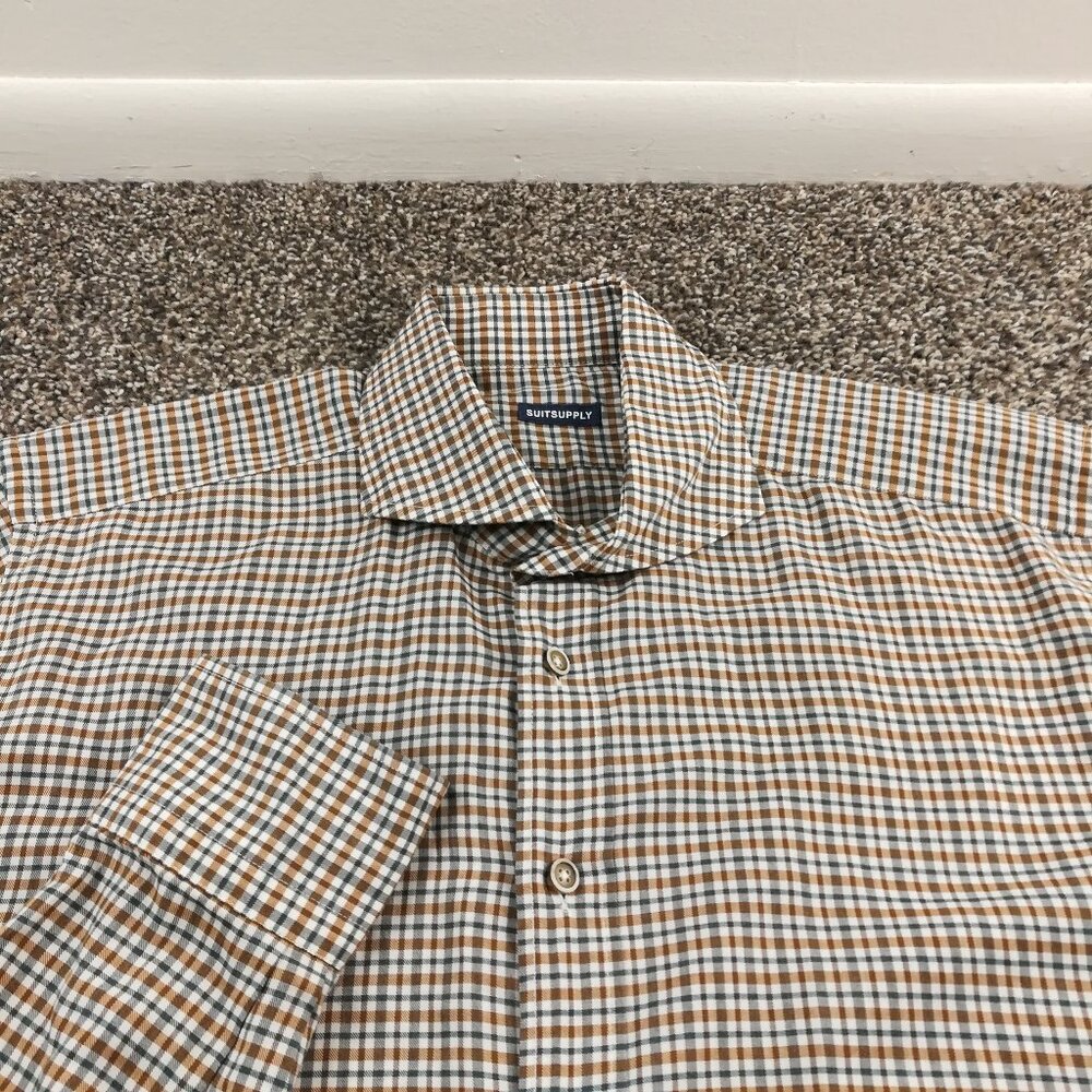 Suitsupply Dress Shirt Italian Cotonificio Albini Plaid Button Up Sz 16L 41-7